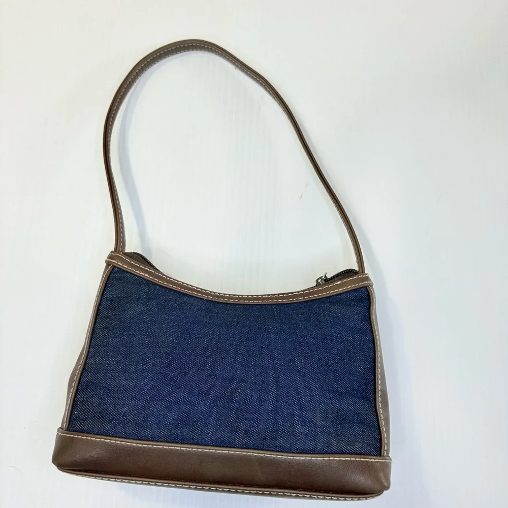 Vintage Charter Club Denim and Brown Mini Shoulder Bag Micro Purse Y2K - Picture 2 of 7